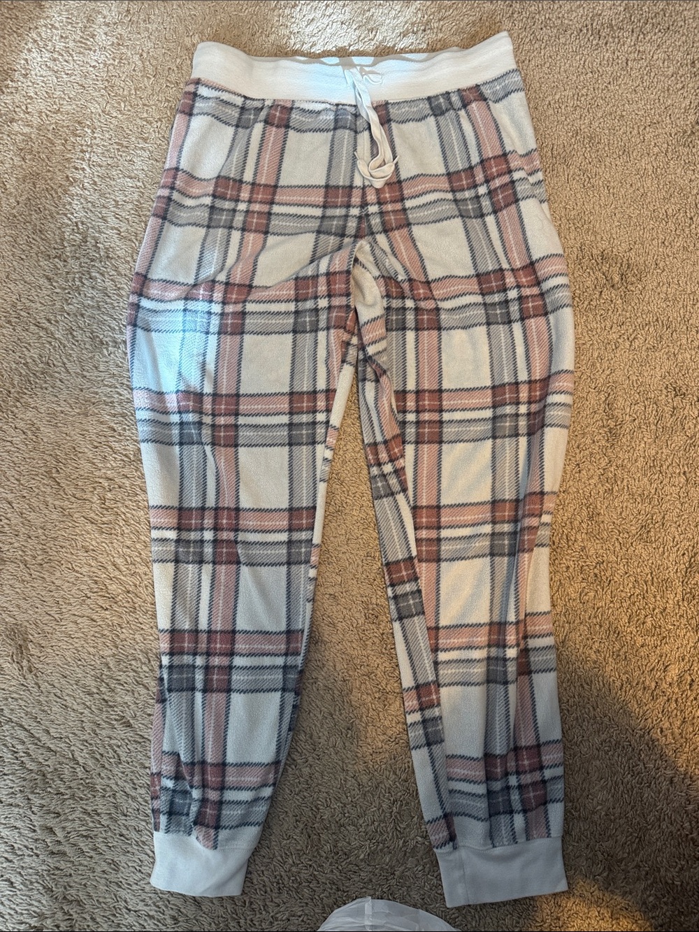 Aeropostale White Plaid Jogger Pants with Pink & Gray Checks
